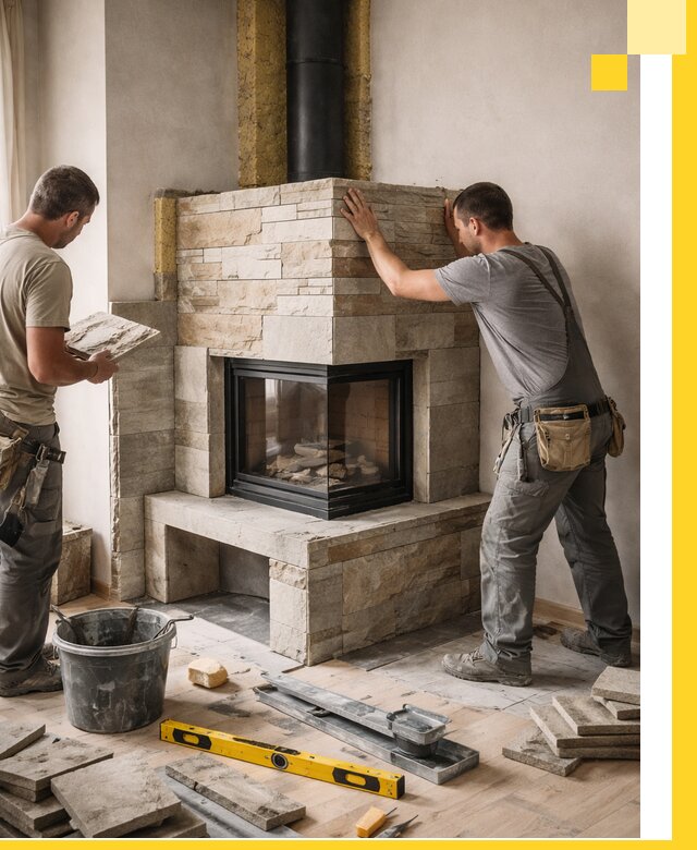 Угловые камины под ключ проект, монтаж и отделка в Нерюнгри