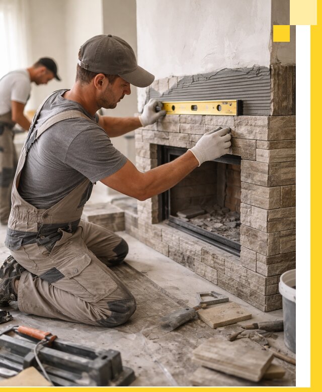 Облицовка каминов в Нерюнгри, монтаж и отделка натуральным камнем