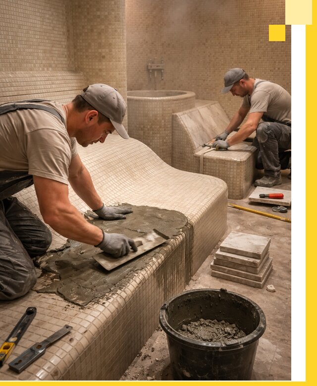 Лежаки для хамама под ключ в Нерюнгри, проект и монтаж