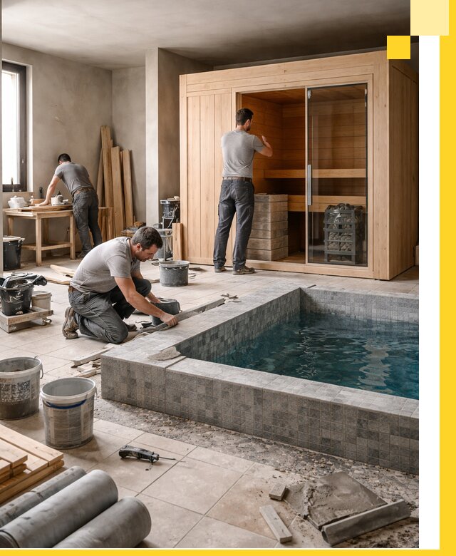 SPA зоны под ключ с бассейном сауной и печью в Нерюнгри